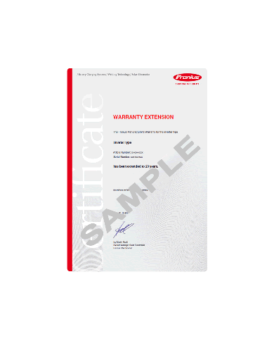 FRONIUS Warranty extension to 10 years