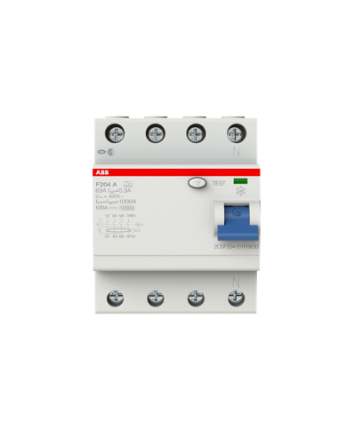 ABB F204A-63/0,3 FI Circuit breaker, 63A/0,3mA, 4-Pole ABB F204A-63/0,3 FI Circuit breaker, 63A/0,3mA, 4-Pole
