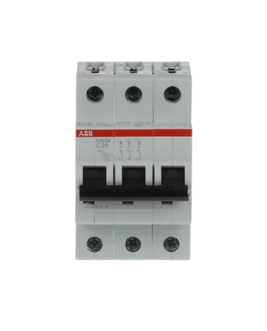 ABB S203M-C20 circuit breaker 3P 20A C-characteristic, 10 kA ABB S203M-C20 circuit breaker 3P 20A C-characteristic, 10 kA